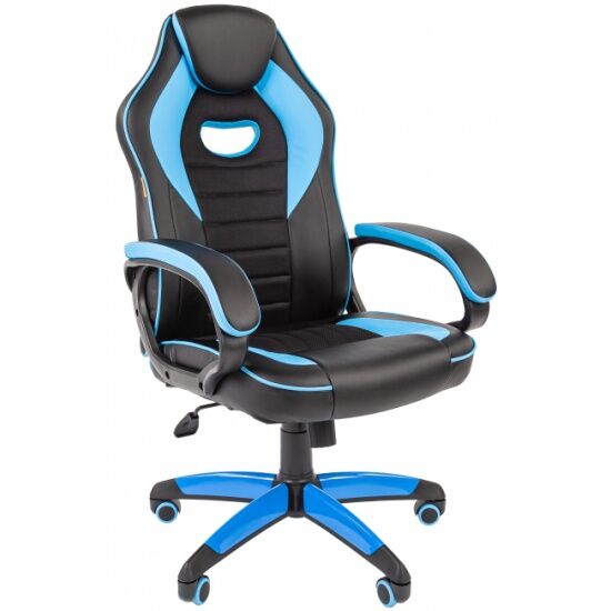 Игровое кресло Chairman game 16 чёрный/голубой экокожа RU - 1