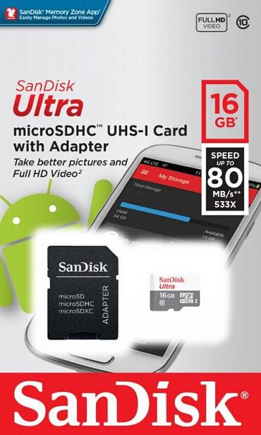 SanDisk Ultra microSD 16GB Class 10 